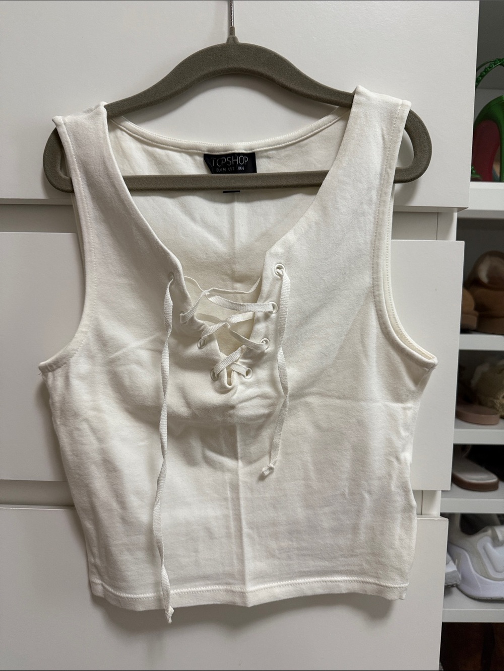 Topshop White Lace-Up Ribbed Tank